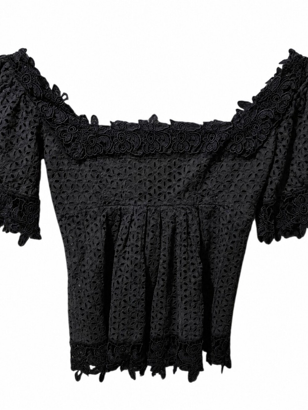 Moda International Black Eyelet Lace Off Shoulder Babydoll Top Women's Size 14